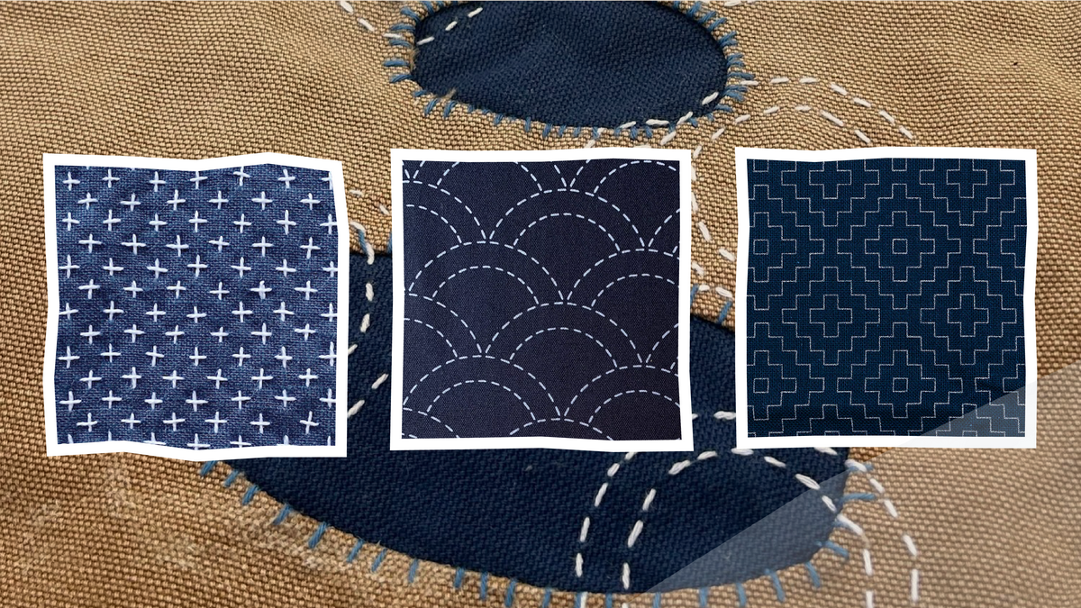 sashiko fashion upcycling techniques showcasing unique fabric patterns and stitches on textile.
