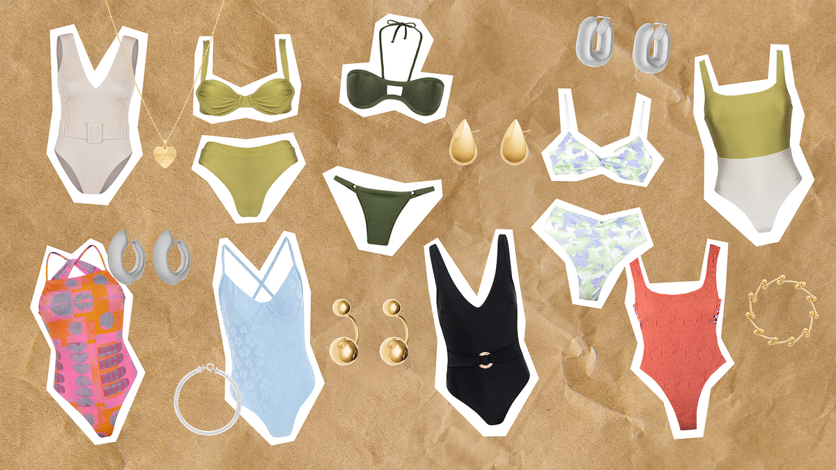 Collection of stylish swimsuits and accessories featuring various Portuguese bikini brands.