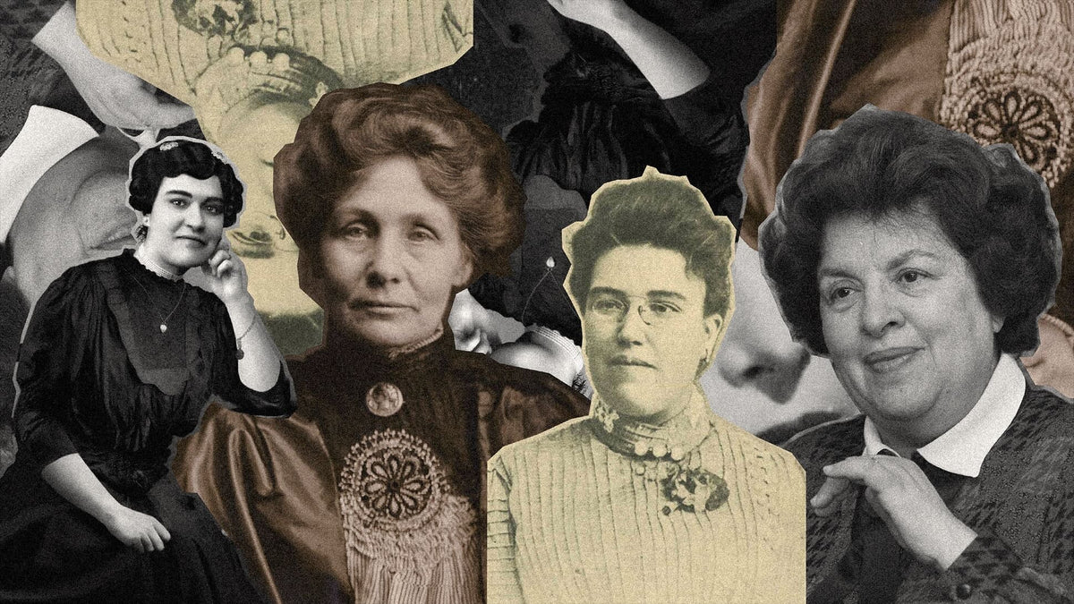Collage of influential women representing strength and resilience for jewelry for International Women's Day.