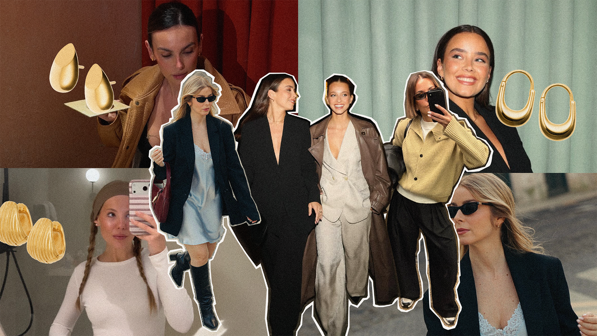 Collage of stylish women wearing minimalist earrings, showcasing the minimalist earrings guide by CINCO Jewelry.