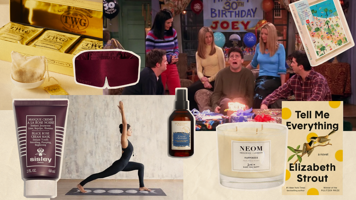 collage of easy stress relief tips including tea, yoga, and skincare products for relaxation.
