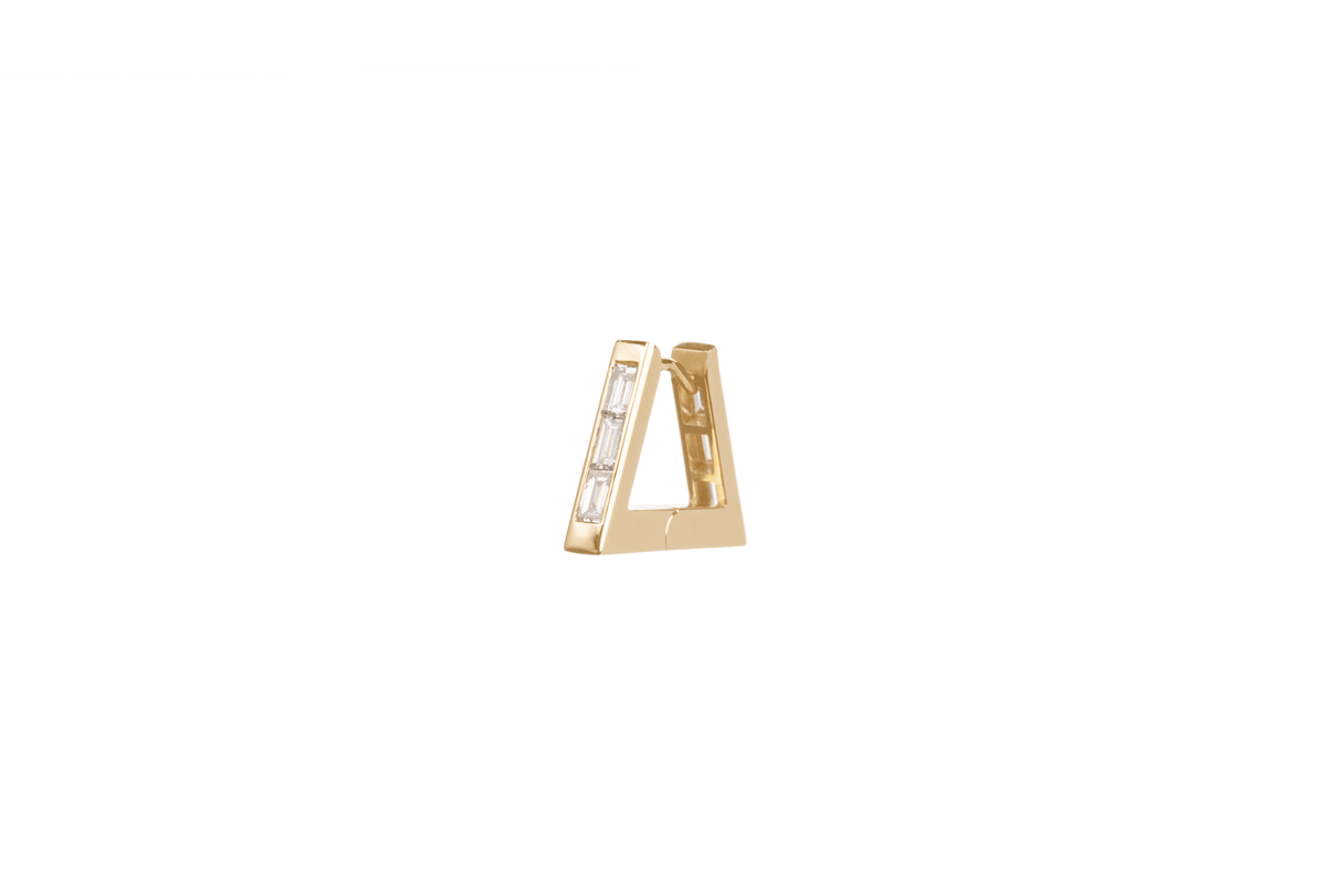 topaz triangle hoop earring showcasing a distinctive gold and topaz design, handmade in Portugal.