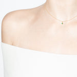 model wearing mock necklace emerald 18k