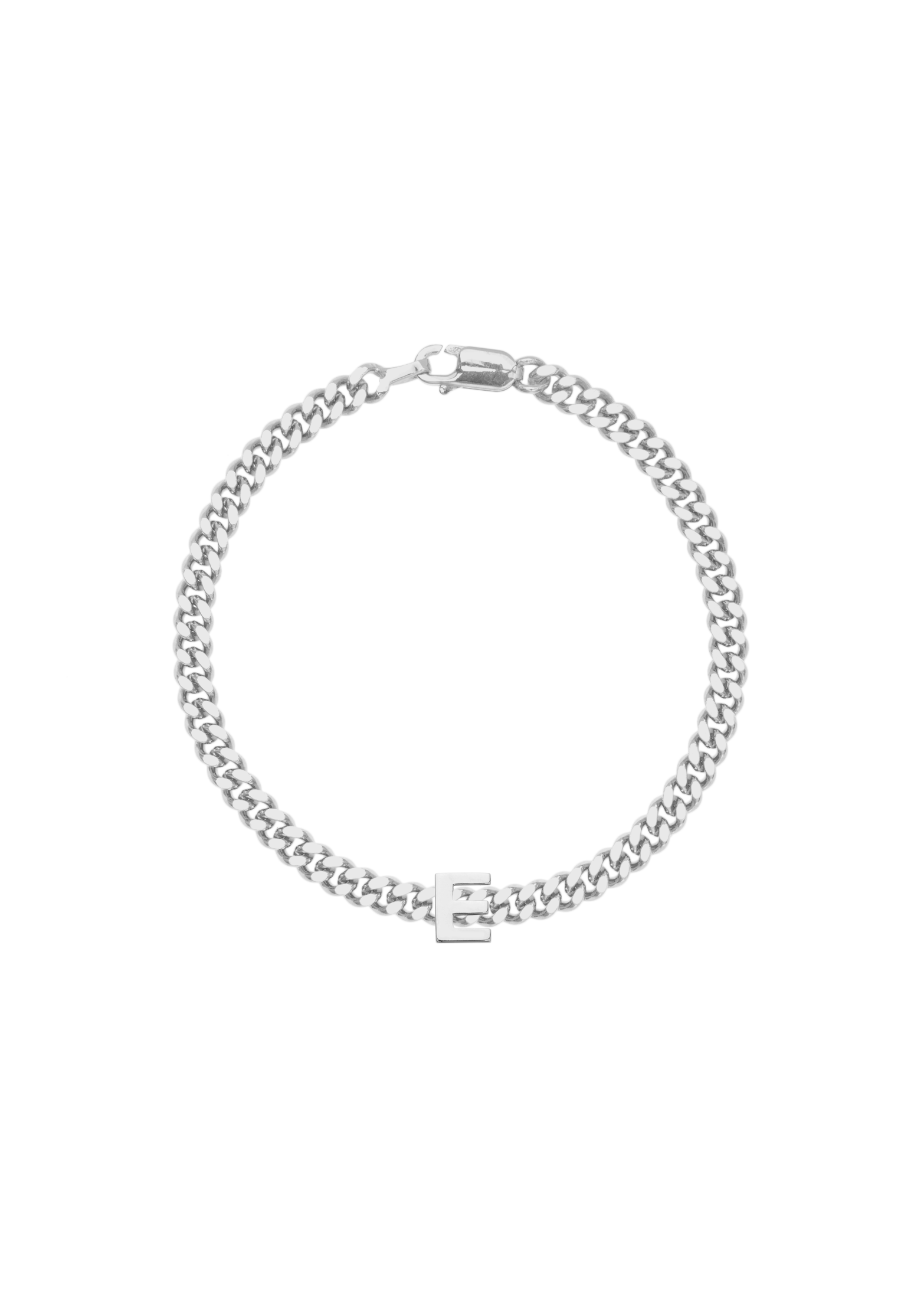 kids bracelet with letter E in silver