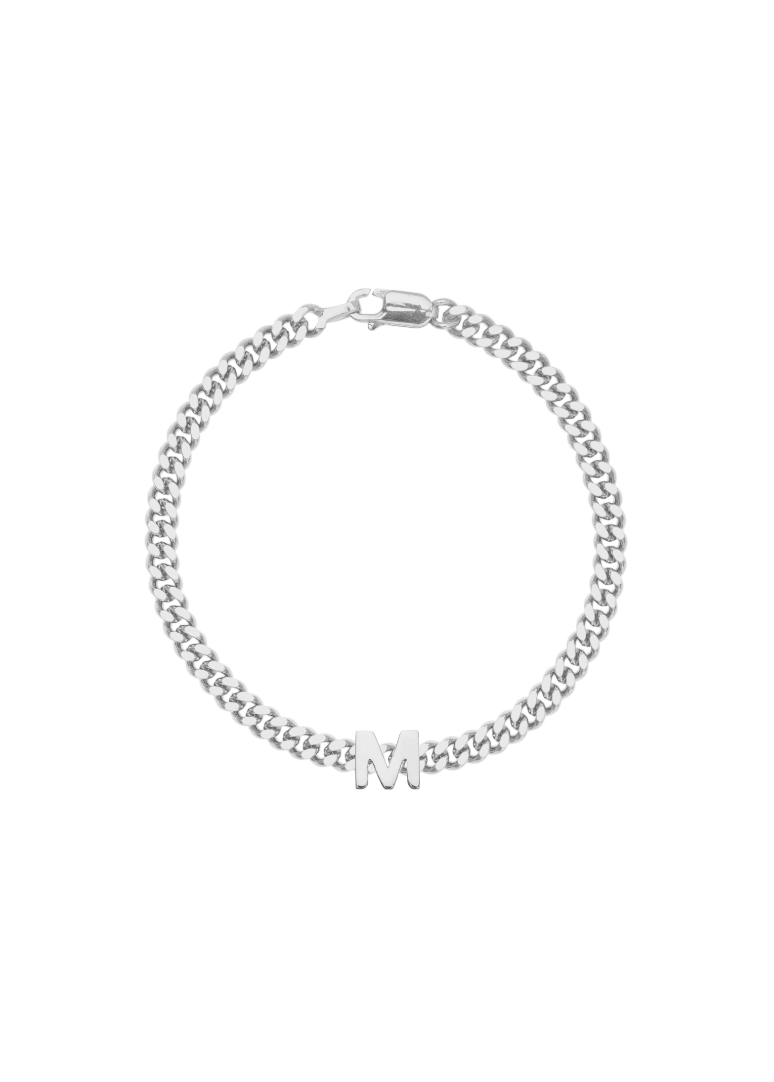 kids bracelet with letter M in silver