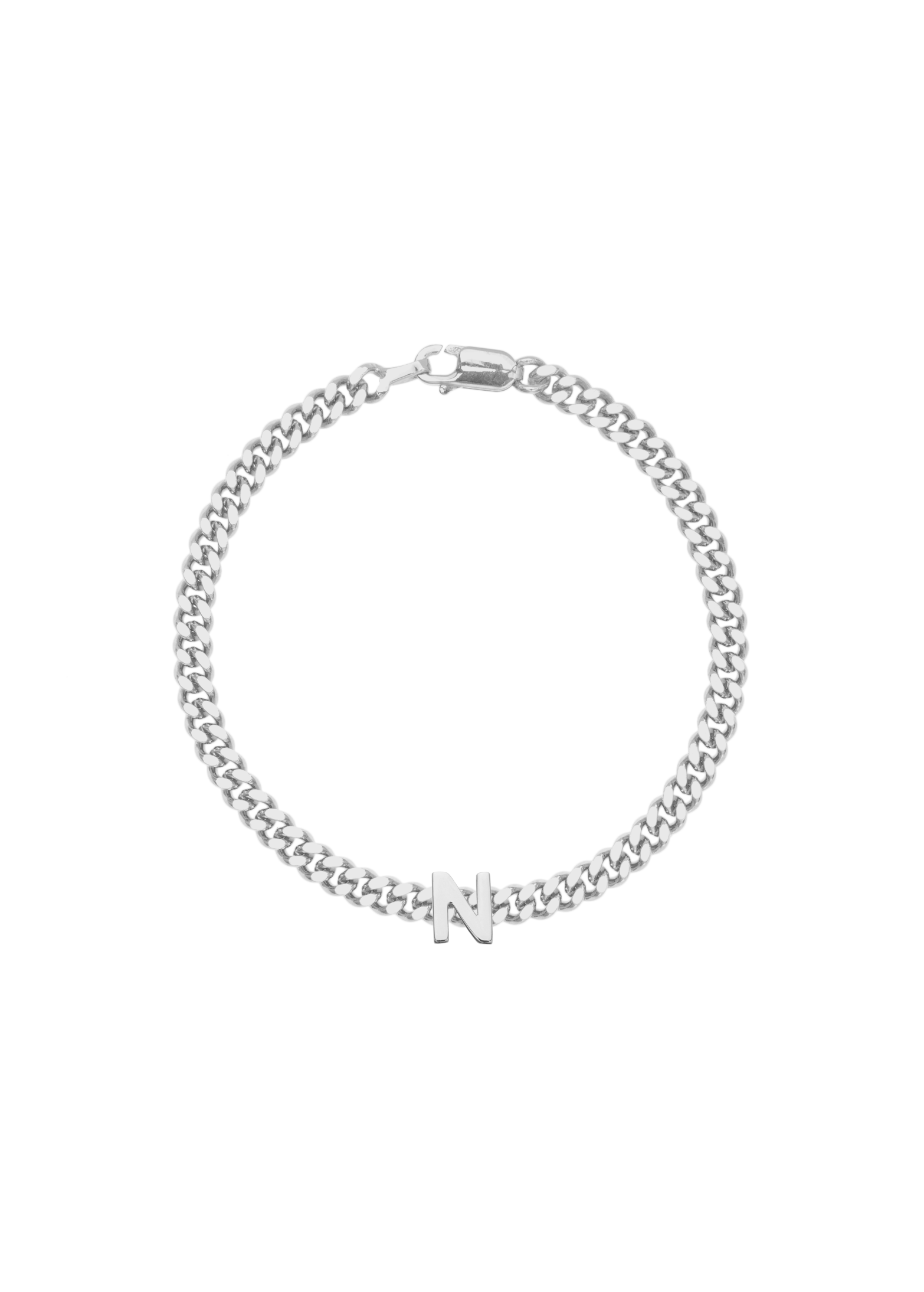 kids bracelet with letter N in silver