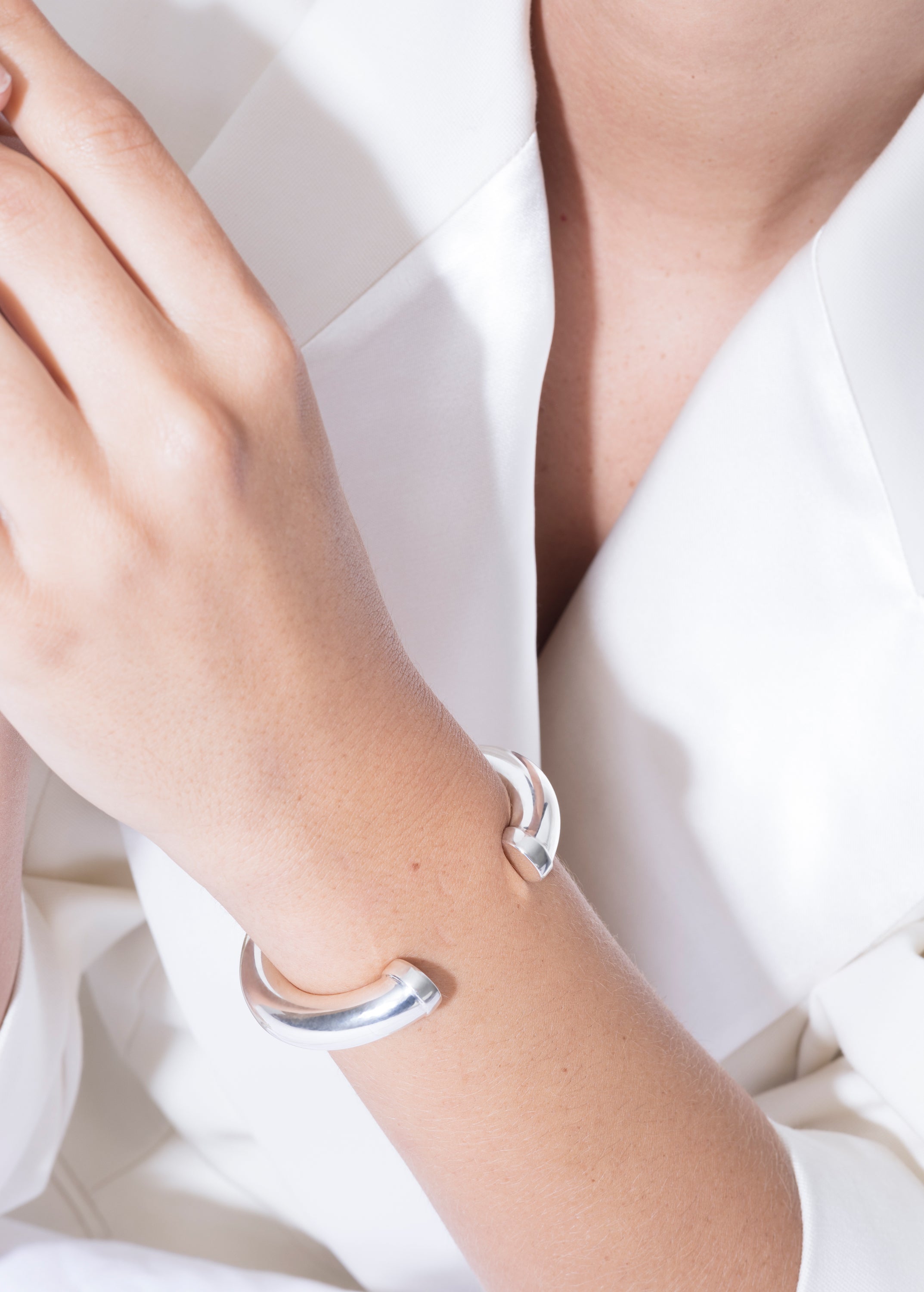 model wearing colette bracelet in silver