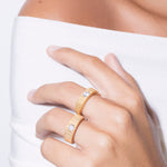 model wearing june ring in gold