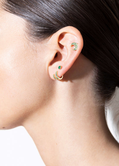 Salt hoop 5 mm 18k emerald Earrings