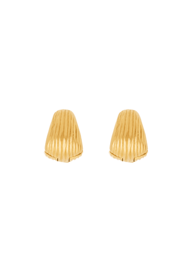 Tilly huggie earrings silver gold with textured design in 24k gold plating, lightweight and handmade.